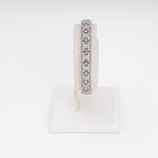 White gold abstract pavé bracelet close-up showing stone setting detail