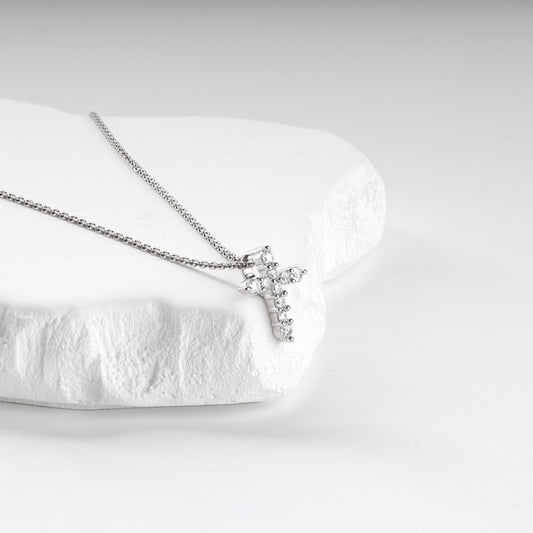 Rhodium-plated Silver 925 cluster zirconia cross pendant, product view 2 — Kabluchka