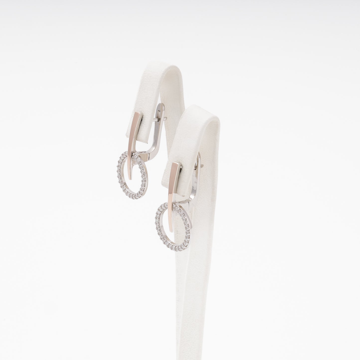 Silver 925 drop earrings angled view with CZ circle — Kabluchka