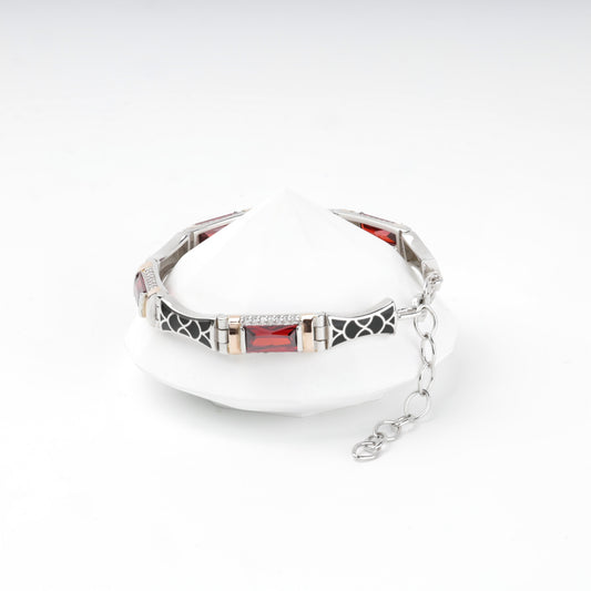 Red cubic zirconia link bracelet with lobster clasp and extension chain — Kabluchka