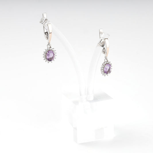 Oval purple amethyst earrings with cubic zirconia halos — Kabluchka Jewelry Store