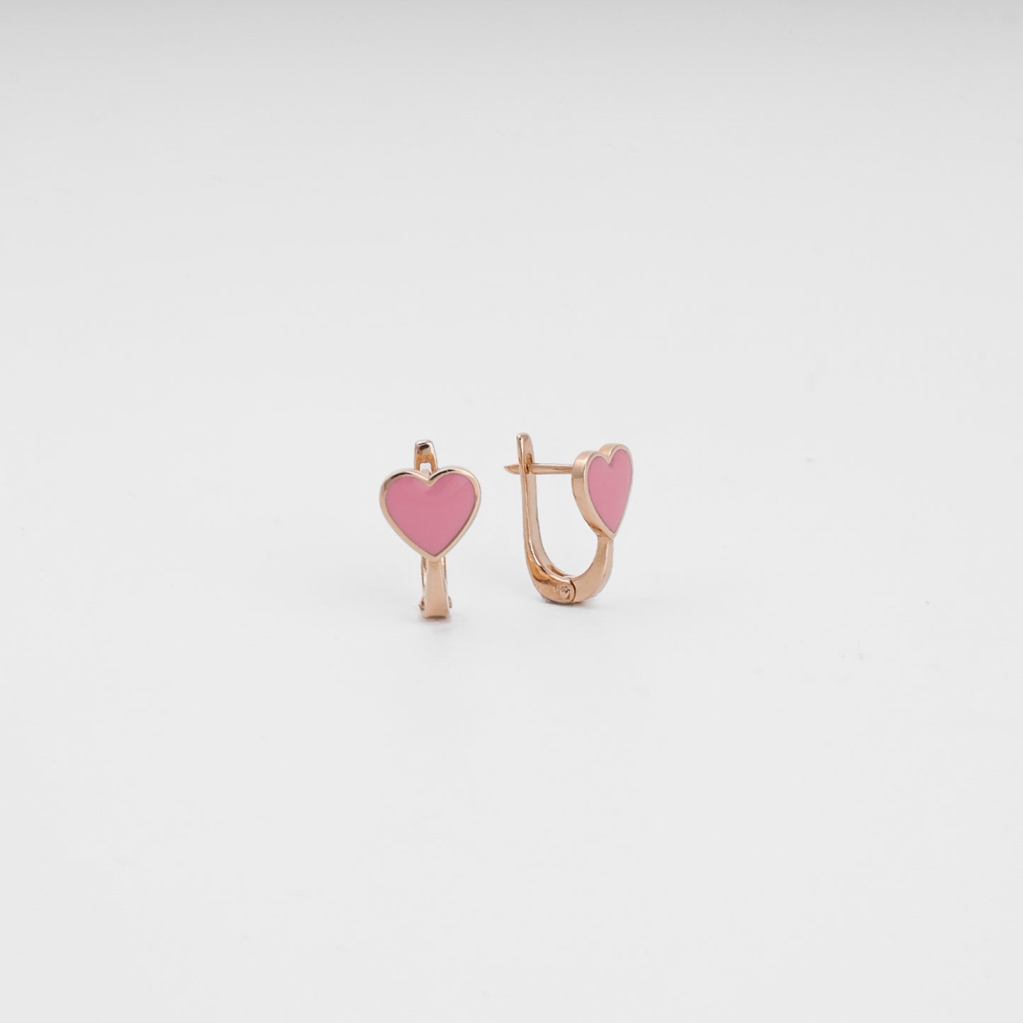 Children's Rose Gold 14K (585) Heart Earrings with Pink Enamel | Jewelry Store Kabluchka