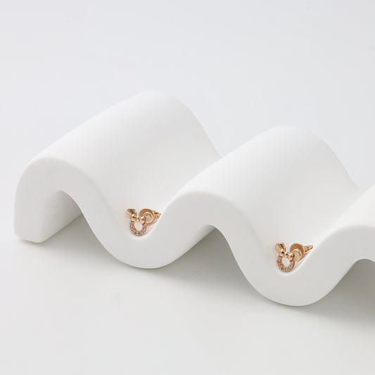 Rose gold CZ circle studs front view - Kabluchka