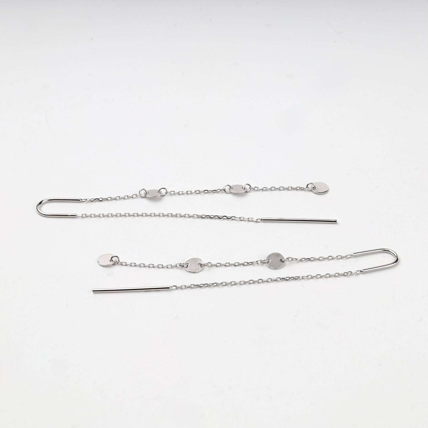 Silver 925 disc chain threader earrings, product view 5 — Kabluchka