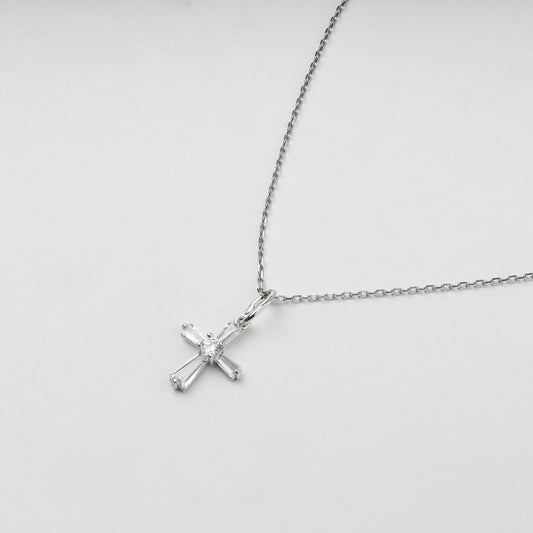 Silver 925 cubic zirconia cross pendant on chain — styled view — Kabluchka