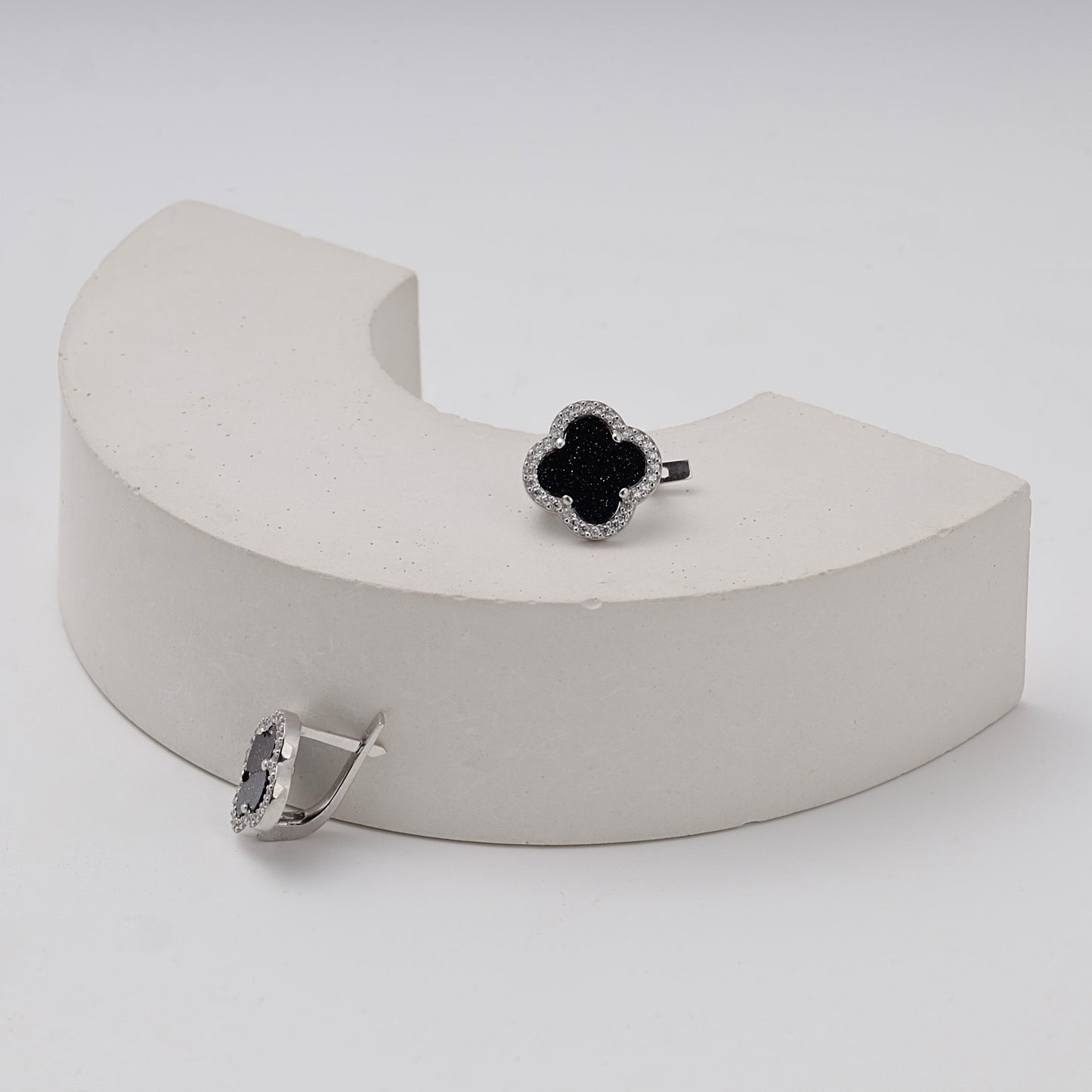 Silver 925 Clover Earrings with Aventurine and CZ — Kabluchka