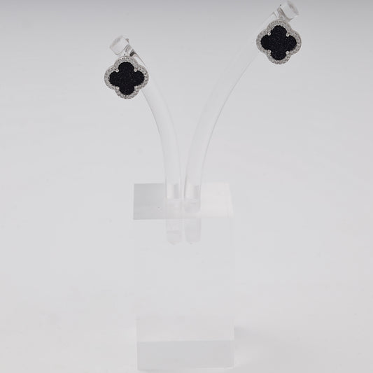 Silver 925 Clover Earrings with Aventurine and CZ — Kabluchka