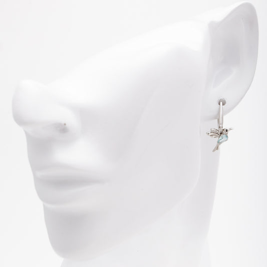 Silver 925 hummingbird earrings shown on ear model — Kabluchka