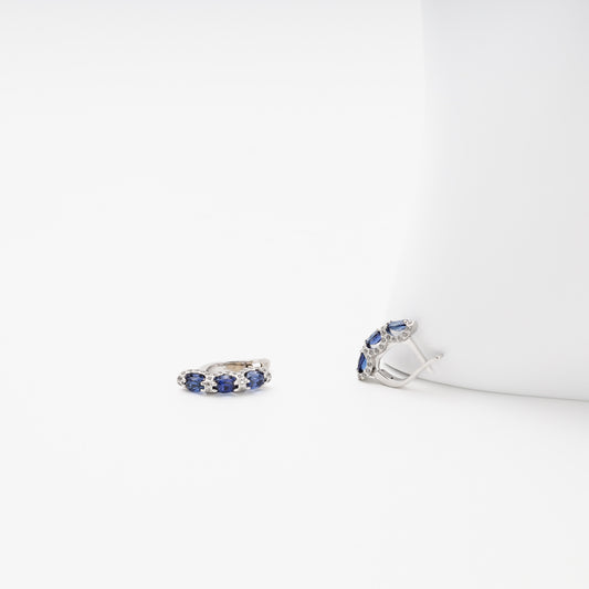 White Gold 585 14K Earrings with Sapphires and CZ — Kabluchka