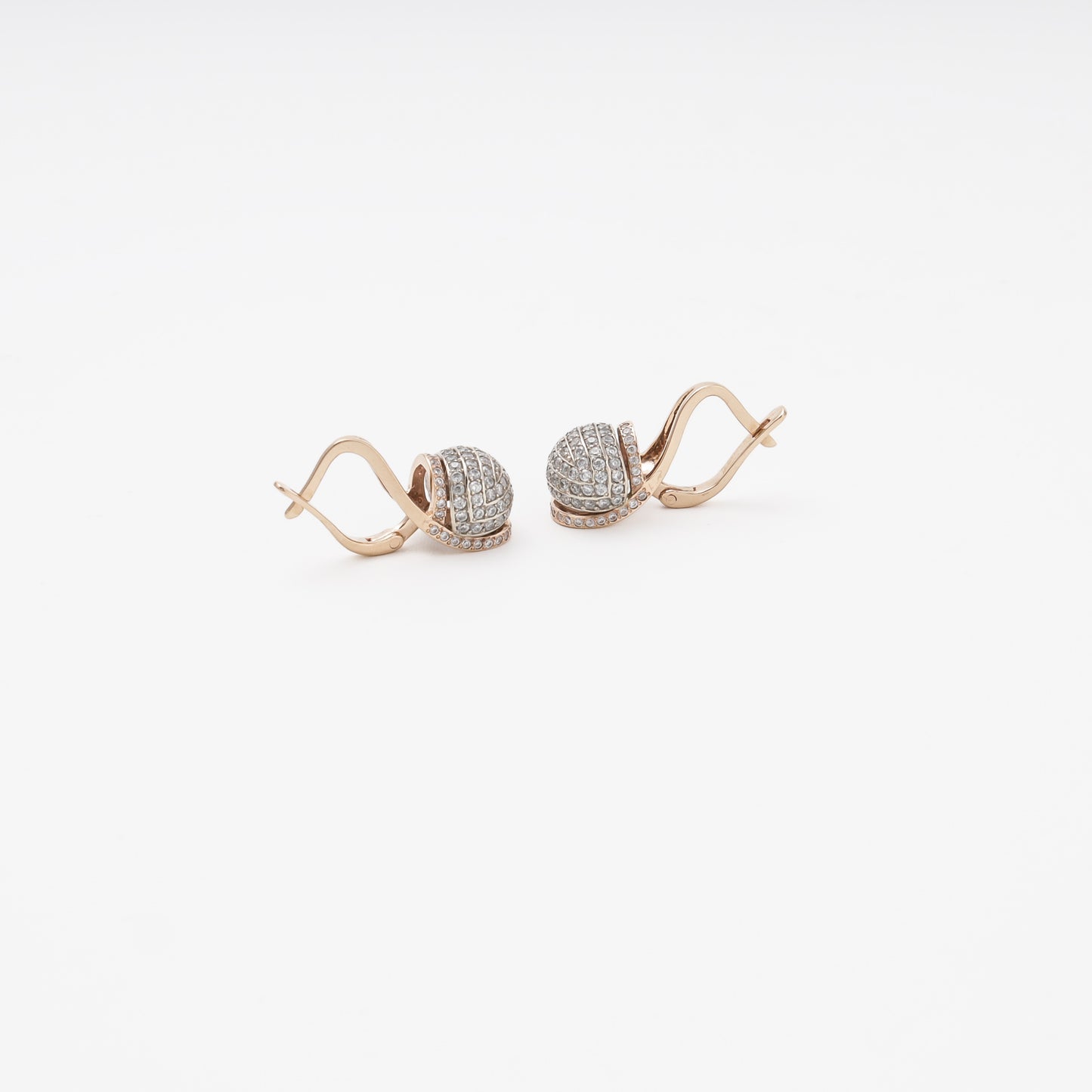 Rose Gold 585 14K Drop Earrings with CZ Ball Pendant — Kabluchka