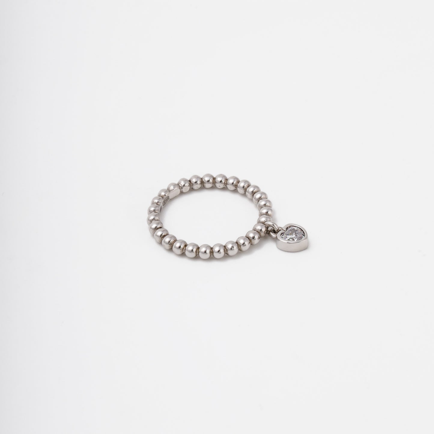 Silver beaded ring side view with heart charm — Kabluchka