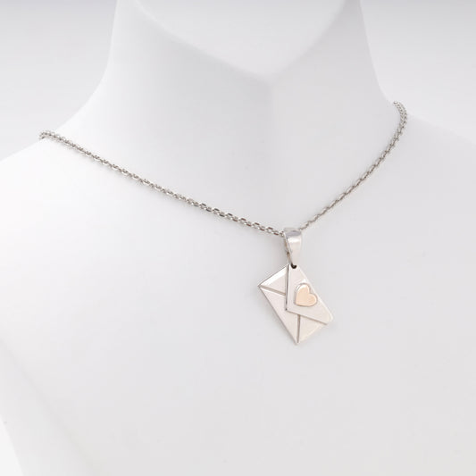 Silver 925 Love Letter Envelope Pendant with Rose Gold Heart on neck — Kabluchka