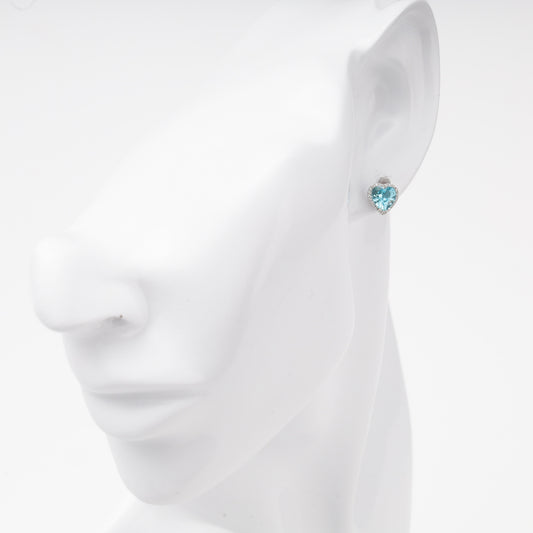 Silver 925 Blue CZ Heart Stud Earrings flat lay — Kabluchka