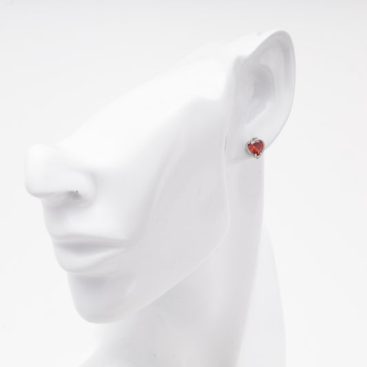 Silver 925 heart stud earring with red cubic zirconia, worn — Kabluchka