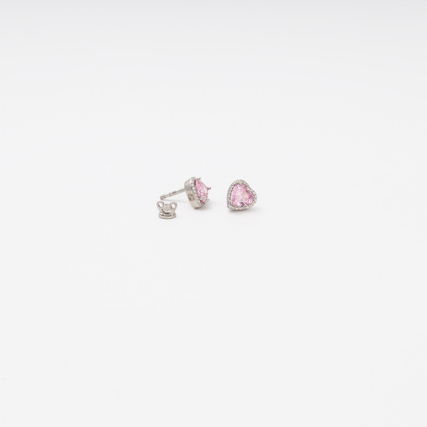 Pink heart stud earrings silver 925 detail — Kabluchka