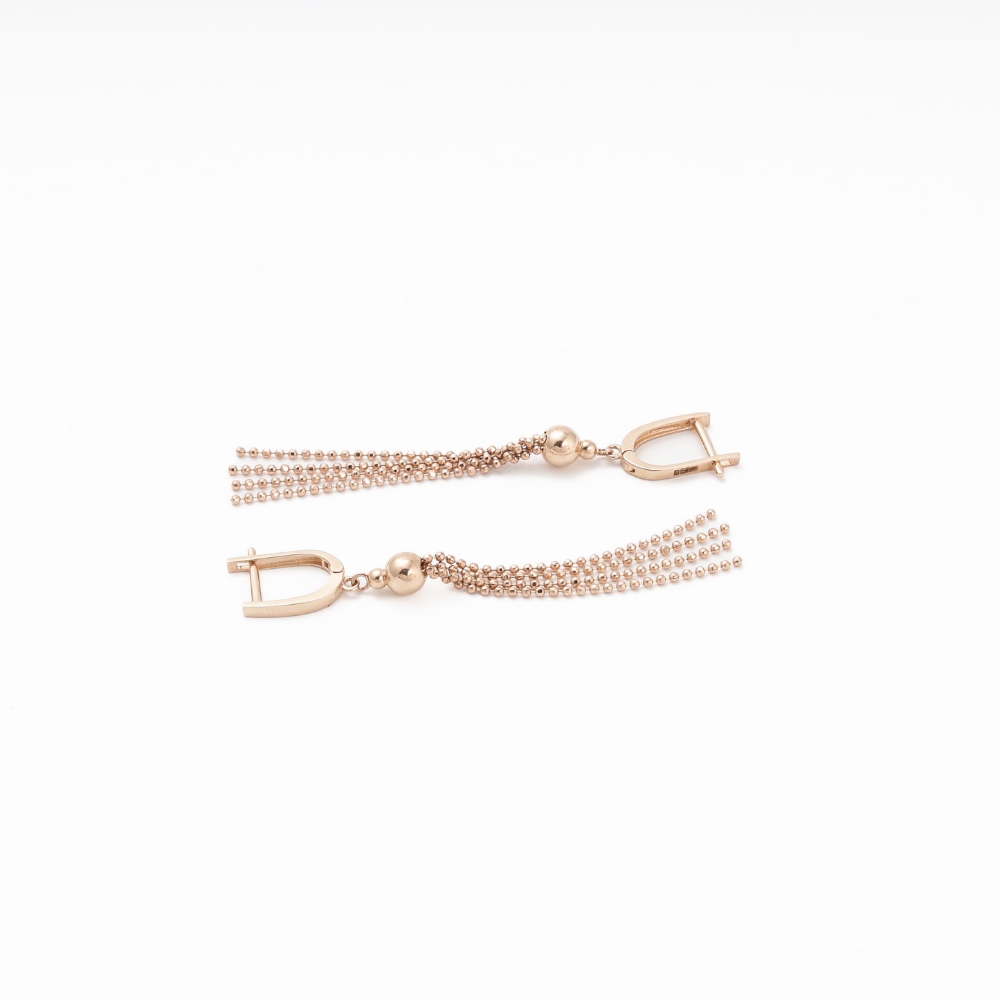 Rose gold 585 tassel drop earrings pair view - Kabluchka Jewelry Store