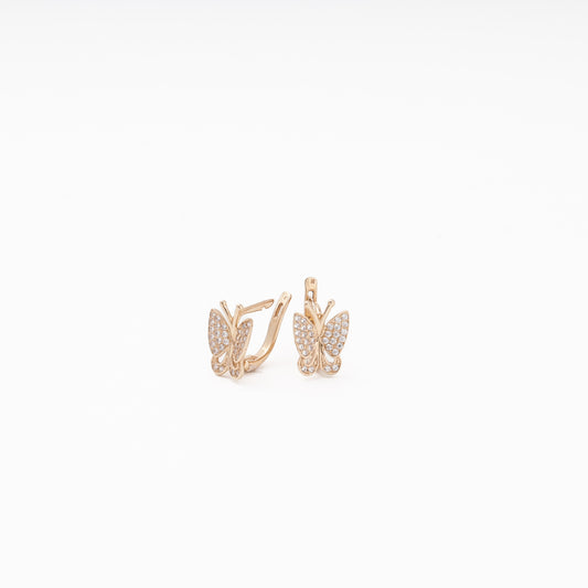 Rose Gold 585 14K Butterfly Earrings Fully Set with CZ — Kabluchka