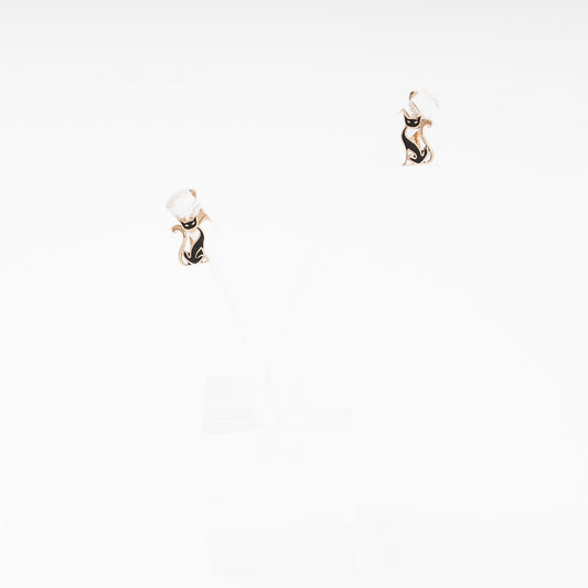 Rose Gold 585 14K Cat Earrings with Black Enamel — Kabluchka