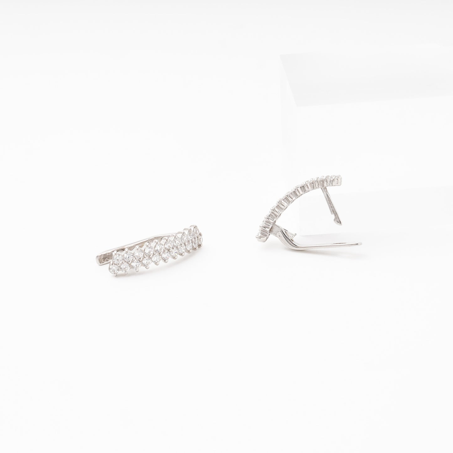 Silver 925 CZ Ear Crawler Earrings flat lay — Kabluchka