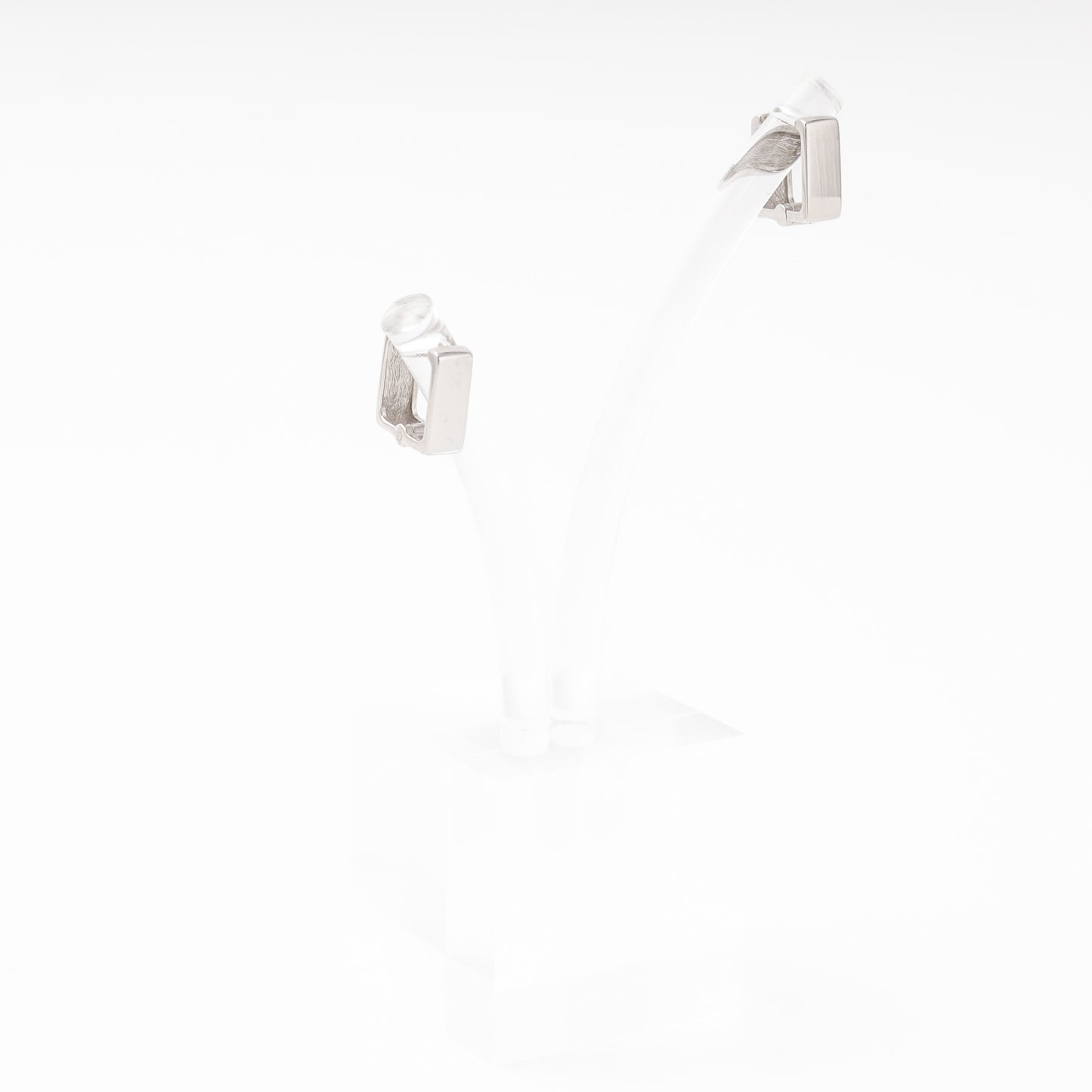 Silver 925 square huggie earrings on display stand — Kabluchka