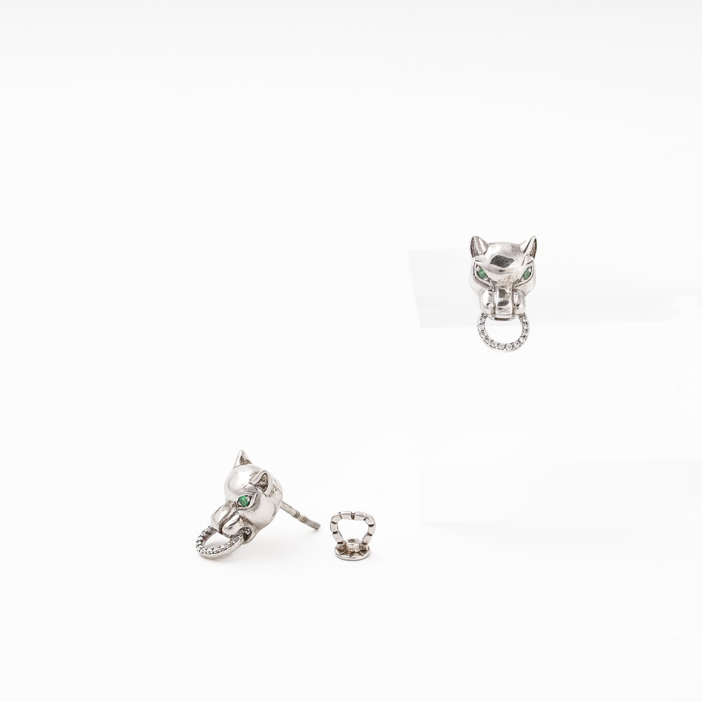 Silver panther stud earrings pair view - Kabluchka Jewelry Store