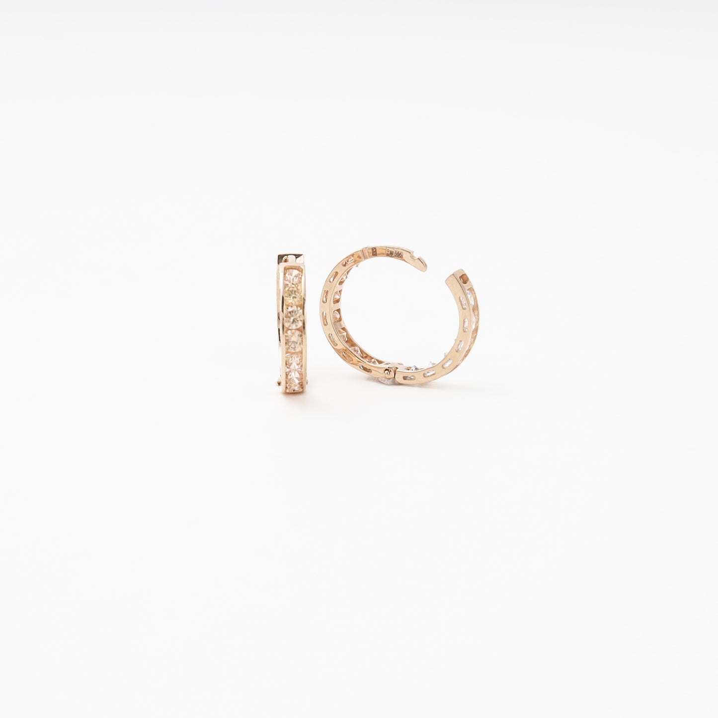 Gold 585 royal CZ huggie earrings pair view - Kabluchka Jewelry Store