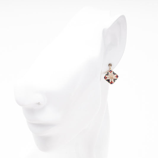 Rose Gold 585 Drop Earrings with Multicolor Enamel Star and CZ — on mannequin — Kabluchka