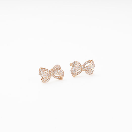 Rose Gold 585 14K Bow Earrings Fully Set with CZ — Kabluchka