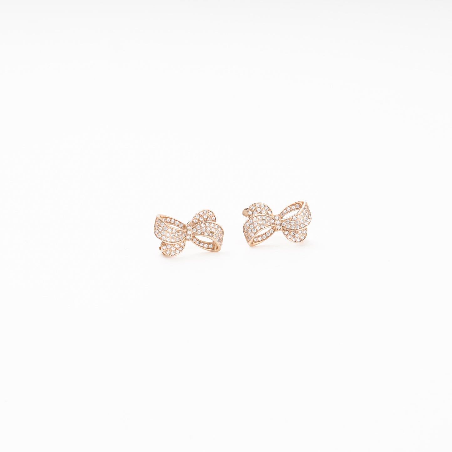 Rose Gold 585 14K Bow Earrings Fully Set with CZ — Kabluchka