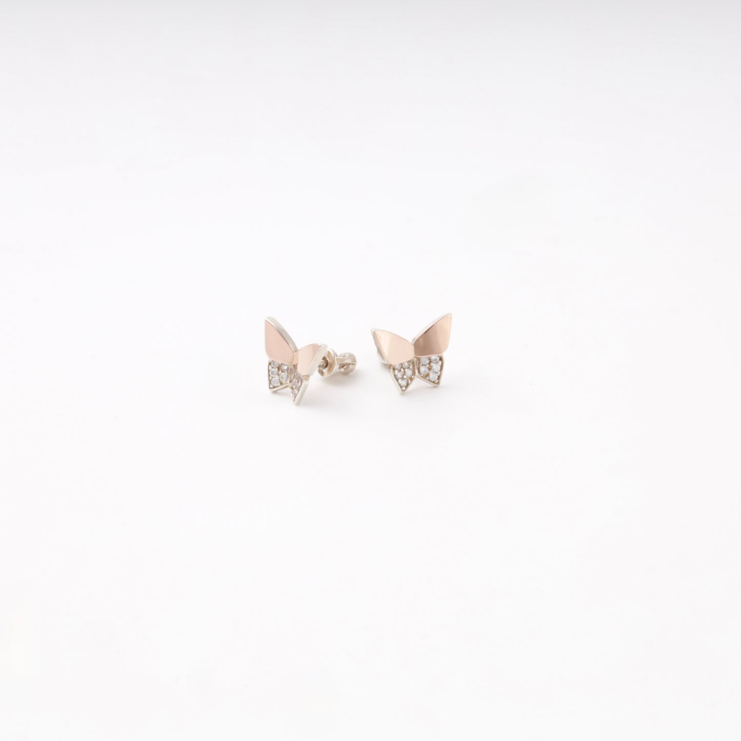 Silver 925 Butterfly Stud Earrings with CZ and Gold 375 Accent — Kabluchka