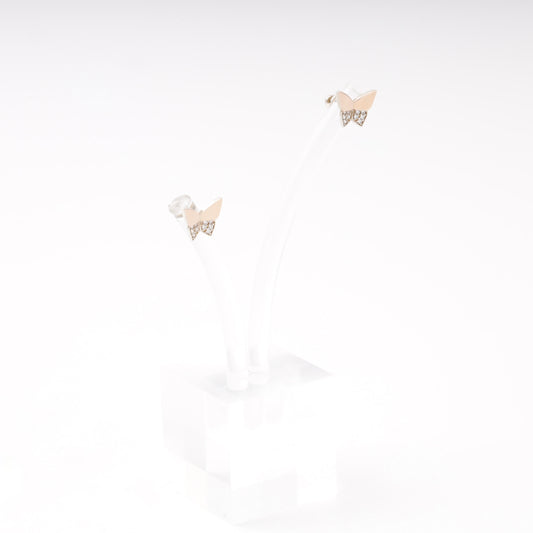 Silver 925 Butterfly Stud Earrings with CZ and Gold 375 Accent — Kabluchka