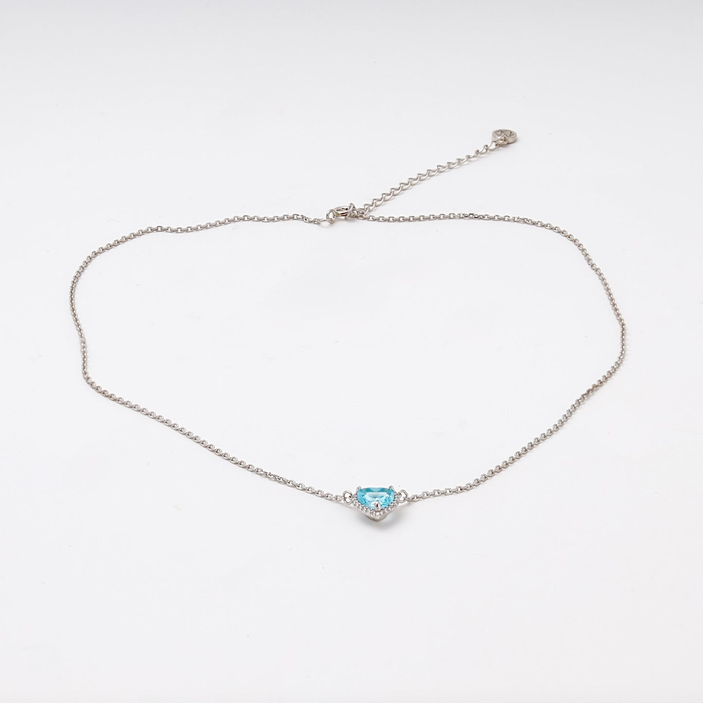 Silver 925 Blue Heart CZ Pendant Necklace detail — Kabluchka