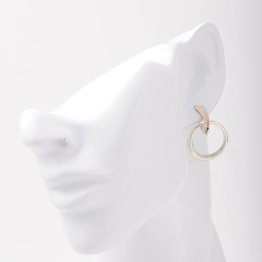 Silver 925 two-tone CZ geometric hoop earrings — view 2 — Kabluchka