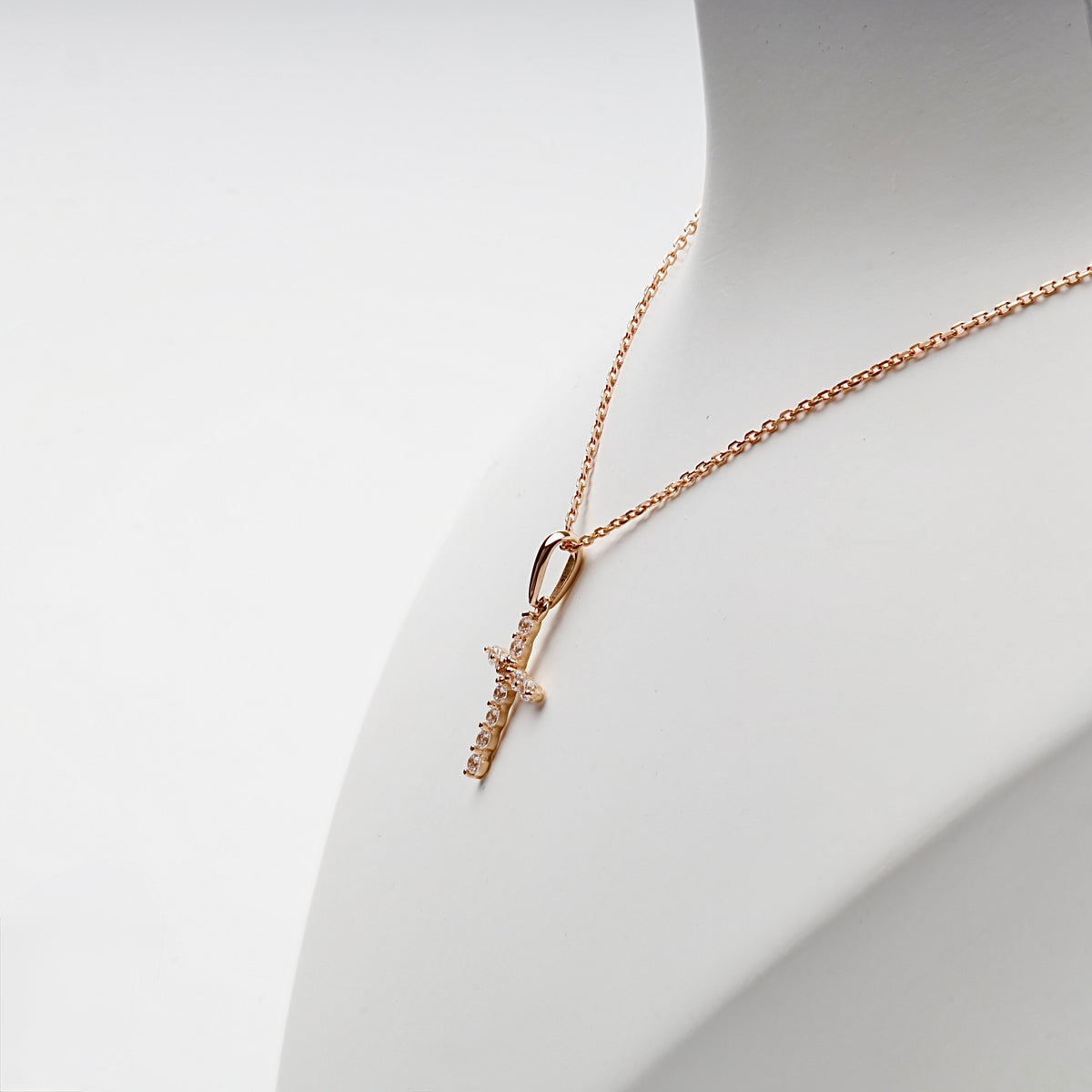 Rose Gold 14K (585) Cubic Zirconia Cross Pendant, product view 6 — Kabluchka