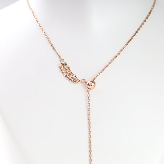14K rose gold lariat necklace Aurelia with CZ close-up — Kabluchka