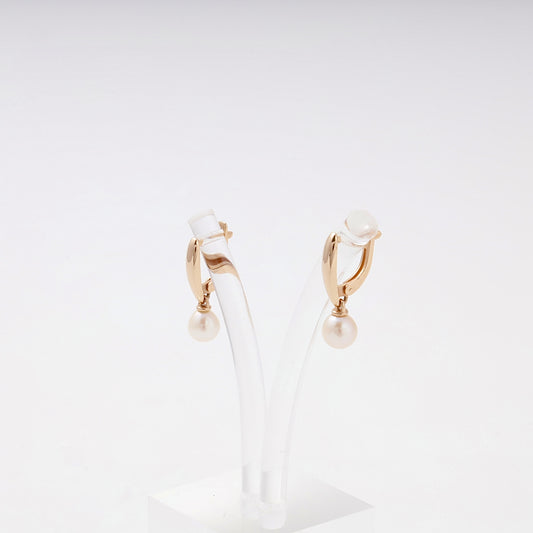 Rose Gold 585 Drop Earrings with Cultured Pearl — English lock closure — Kabluchka