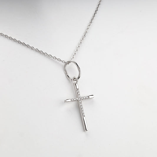 White Gold 14K (585) Cubic Zirconia Cross Pendant, product view 2 — Kabluchka