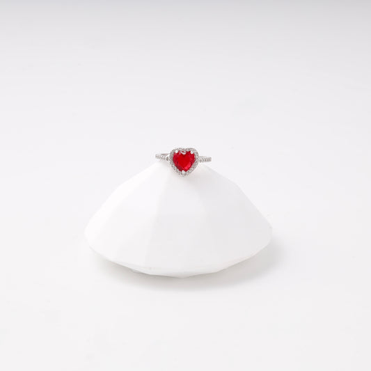 Silver 925 red heart CZ ring with halo — view 1 — Kabluchka