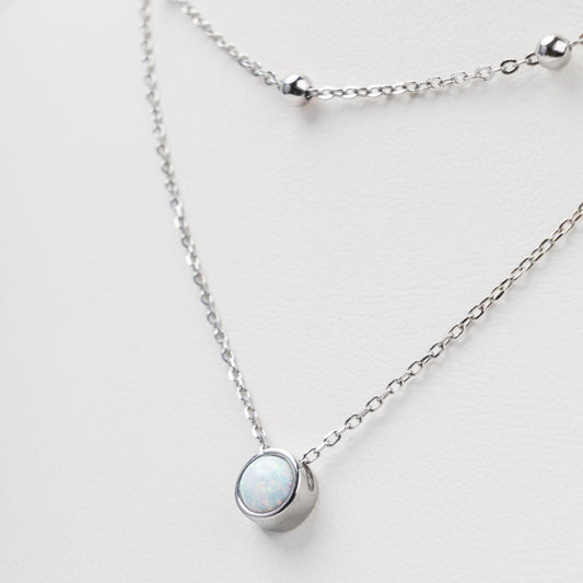 Double Layer Silver Necklace with Opal 925 - View 4 | Kabluchka