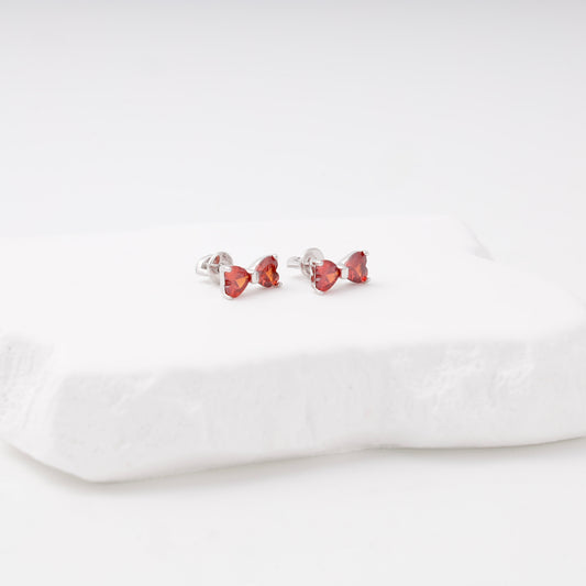 Red heart-cut cubic zirconia bow stud earrings — Kabluchka