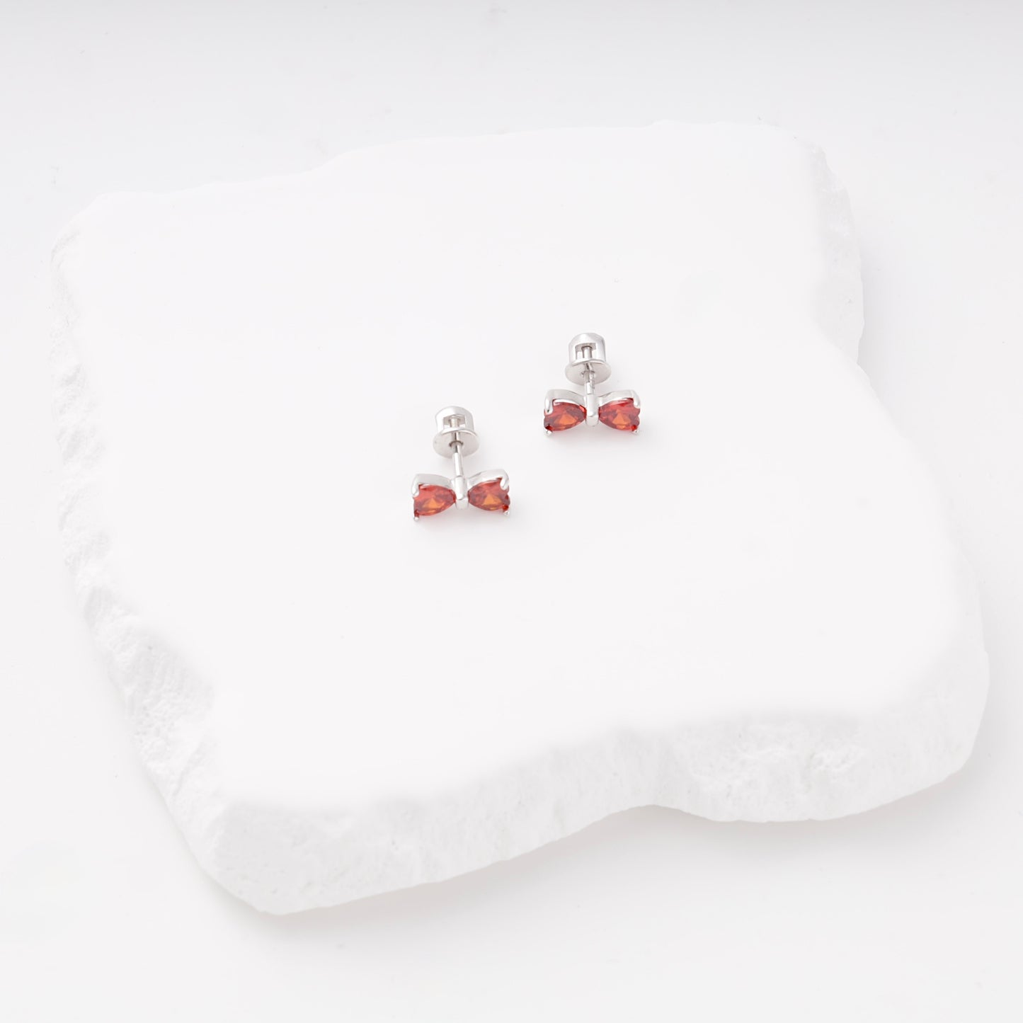 Pair of silver 925 red bow stud earrings — Kabluchka