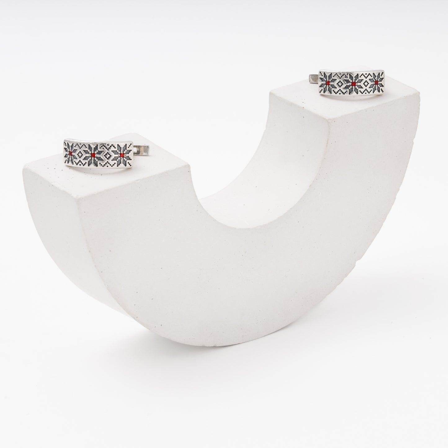 Silver earrings with Ukrainian ornament, Kabluchka