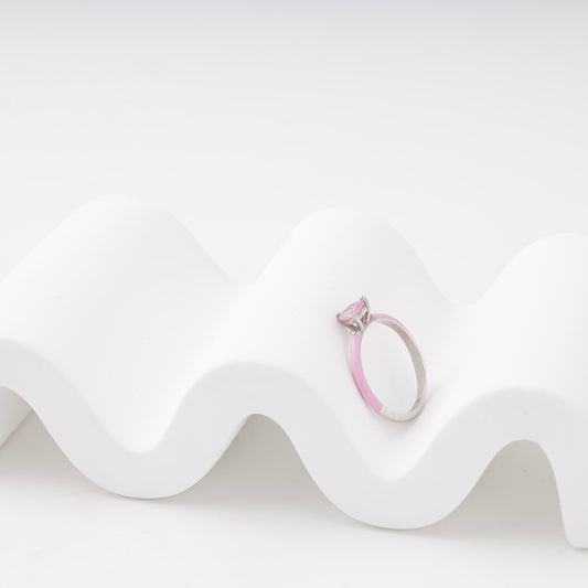 Pink enamel silver 925 ring with heart cubic zirconia — Kabluchka