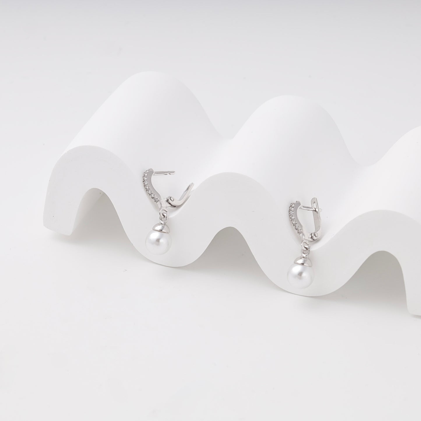 Silver 925 pearl drop earrings with CZ — view 2 — Kabluchka