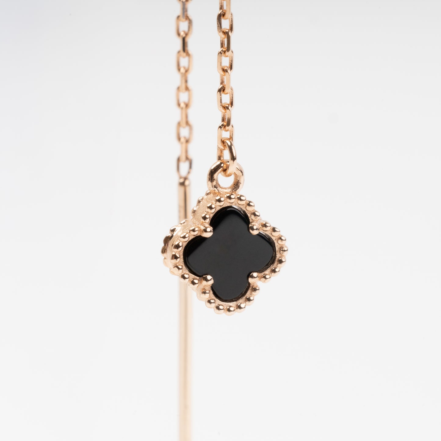 Rose gold threader earrings anchor chain black onyx | Kabluchka