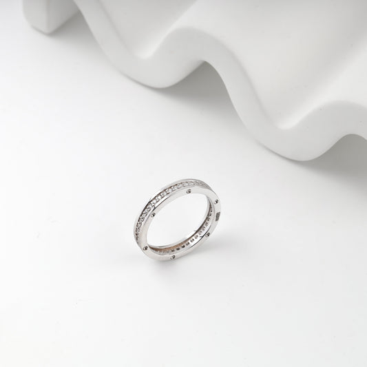 White gold channel ring circular accent side view