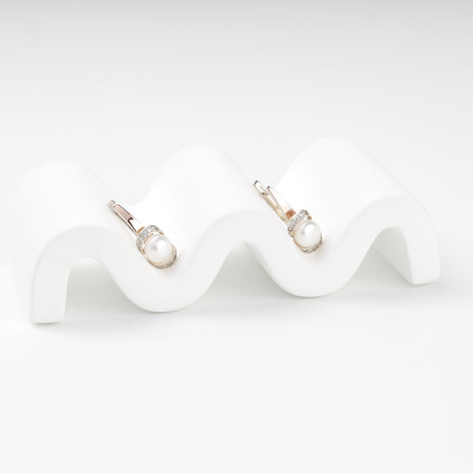 Pearl and cubic zirconia drop earrings — angled view — Kabluchka