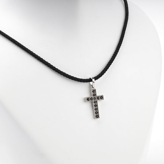 Rhodium-plated silver black cubic zirconia cross pendant — view 2 — Kabluchka
