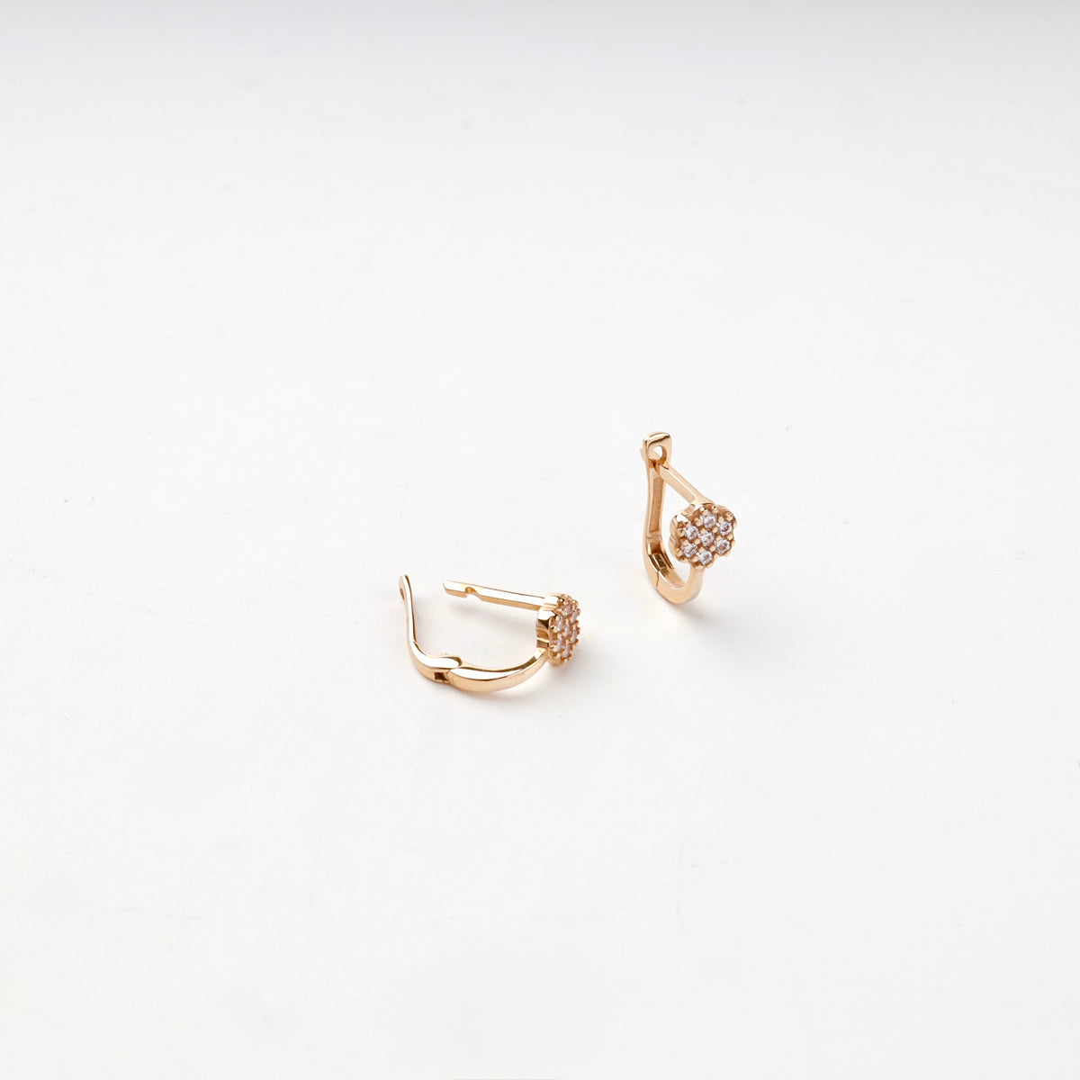 Children's Rose Gold 14K (585) Round Cubic Zirconia Flower Earrings — back view — Kabluchka