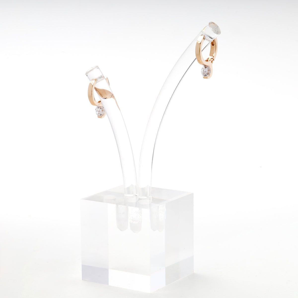 Rose Gold 14K (585) Royal Cubic Zirconia Huggie Earrings — closure detail — Kabluchka